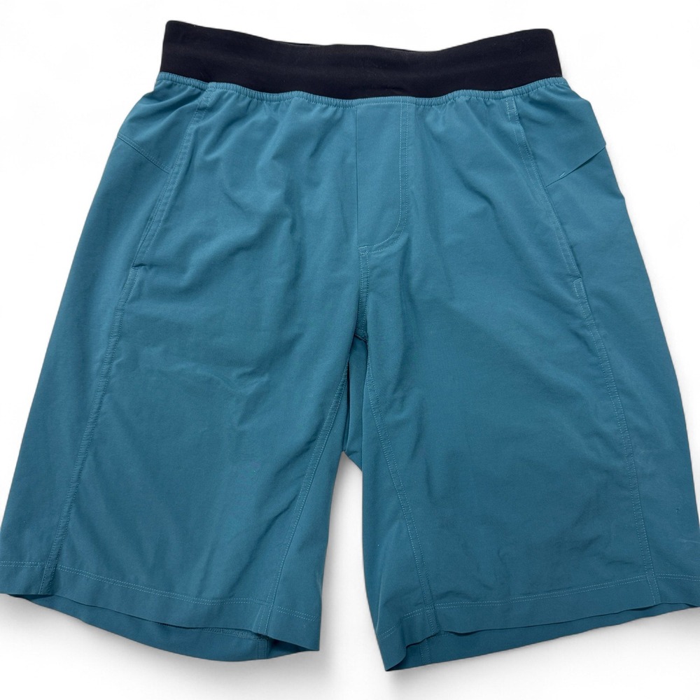 Lululemon Commission Training Shorts Teal Blue‎ Mens M Athletic Running Pockets